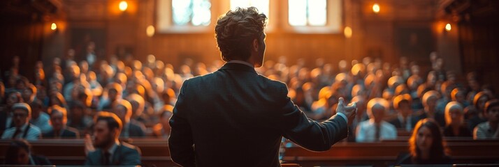 A speaker engages an audience by giving an informative presentation at a university summit.