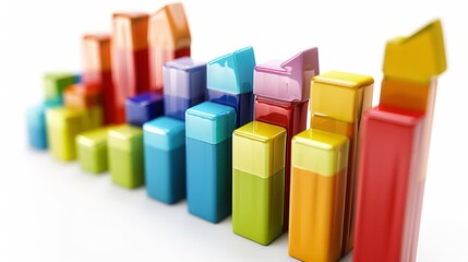 Bar graph showing growth with ascending bars and upward arrow, isolated on white background, economic progress, highquality stock photo