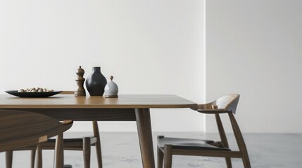 Interior design of stylish dining room interior with family wooden table. generative ai