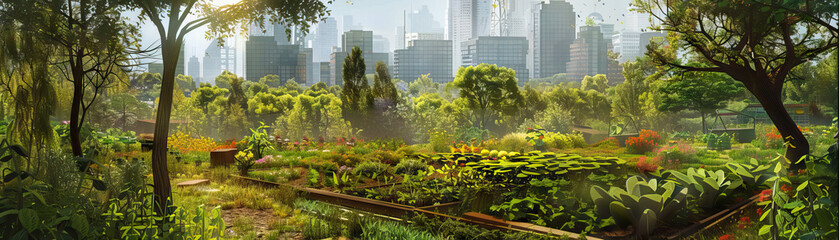 Fototapeta premium Community Gardens: Close-up of community gardens, urban farms, and green spaces, highlighting the city's community spirit and environmental stewardship