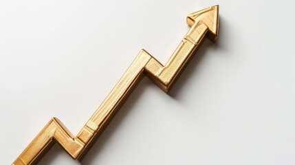 Line graph with a golden arrow pointing up, isolated on white background, business growth concept, stock photo, clean design
