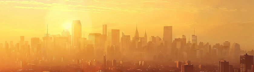 Fototapeta premium City Skylines at Dawn: Close-up of city skylines at dawn, early morning light, and waking cityscape, highlighting the city's peaceful and awakening beauty
