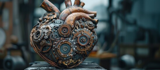 Mechanical heart made of gears and metal parts. Steampunk concept.