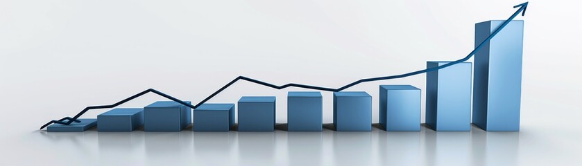 3D graph with a line going upward to the right, isolated on white background, financial growth concept, highresolution stock photo