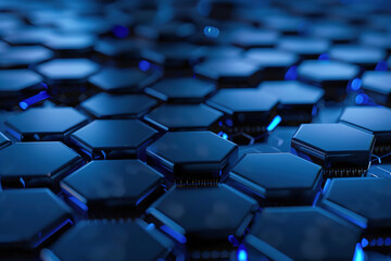 Obraz premium A dark blue abstract background with a repeating hexagonal pattern