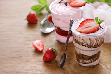 dessert yogurt with fresh strawberries in a glass