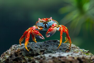 A red crab standing on a rock, high quality, high resolution