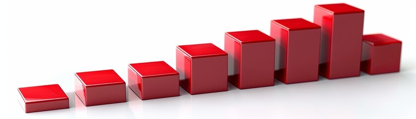 Fototapeta premium Bar graph featuring decreasing heights with a downward arrow, isolated, white background, economic loss, highquality image