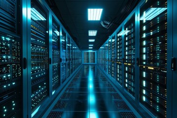 A server room with glowing lights technology , AI generated