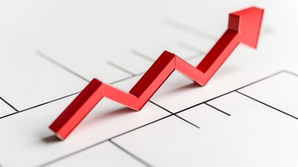 Line graph with a red downwardpointing arrow, isolated on white background, financial decline concept, highresolution stock photo