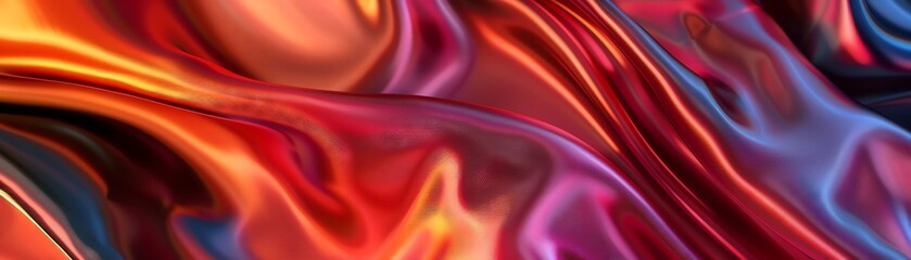Vibrant abstract background with fluid, metallic textures blending red, orange, and blue hues. Perfect for artistic and creative design projects.