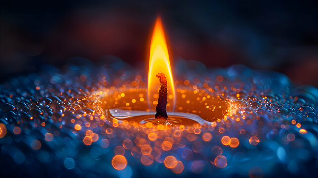 A close-up of a flickering oil lamp flame