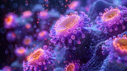 Vibrant close-up of glowing, colorful corals under the sea, showcasing intricate details and marine biodiversity in a magical underwater scene.