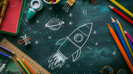 Rocket Drawing on Chalkboard
