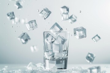 a glass of ice with cubes of water