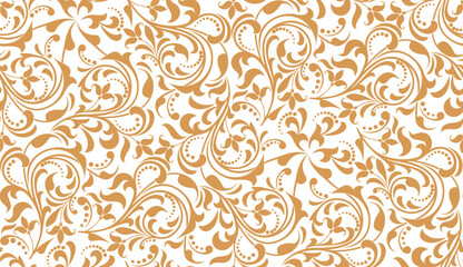 Flower pattern. Seamless white and golden ornament. Graphic vector background. Ornament for fabric, wallpaper, packaging