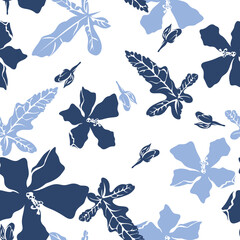 TROPICAL DRAWN FLORA. SURFACE DESIGN SEAMLESS PATTERN. GRAPHIC XL