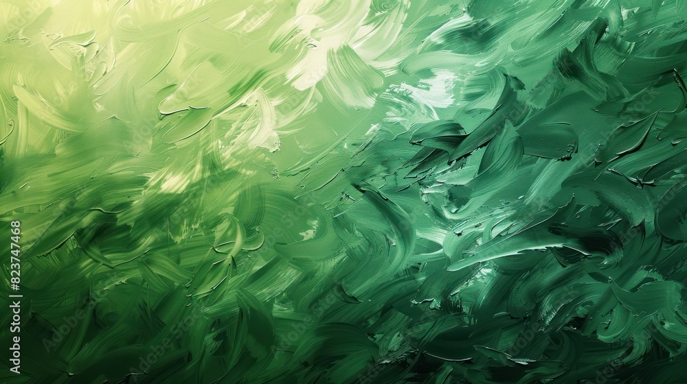 Poster abstract green art with brushstroke texture, blending light and dark shades creating a dynamic visua