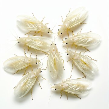 A Whiteflies in studio, isolated, white background, no shadow, no logo