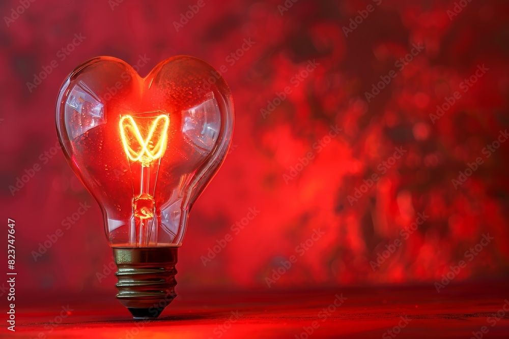 Canvas Prints a light bulb with a heart shaped light inside