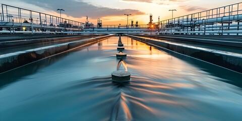 Purification of Water in Urban Treatment Plants: Removing Harmful Chemicals and Contaminants. Concept Water Treatment Process, Urban Infrastructure, Chemical Removal, Contaminant Filtration