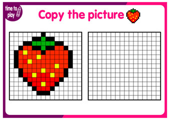 Coloring by numbers, educational game for children. Coloring book with numbered squares. fruits. strawberry