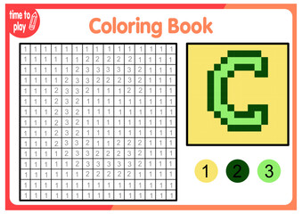 Coloring by numbers, educational game for children. Coloring book with numbered squares. letter C