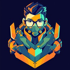 Military soldier character mascot illustration with game concept, e-sport gamer t-shirt apparel design, vector logo style on isolated background