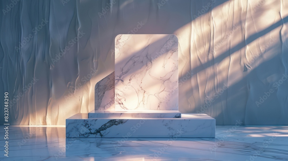 Poster elegant marble podium under soft lighting showcasing luxurious texture and modern design in an ambie