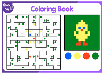 Coloring by numbers, educational game for children. Coloring book with numbered squares. animal, chicken