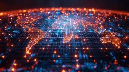 Fototapeta premium World map with glowing trade routes illustrating global connections