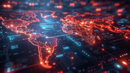 Obraz premium World map with glowing trade routes illustrating global connections