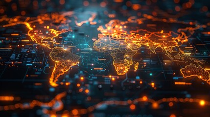 Fototapeta premium World map with glowing trade routes illustrating global connections