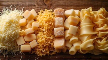 Neatly Arranged Assortment of Cheese Cubes Slices and Shreds Perfect for a Gourmet Platter