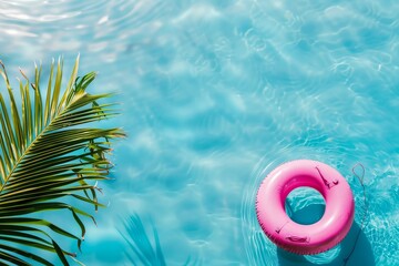 a pink life ring floating in a pool