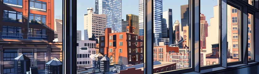 City Skylights: Close-up of city skylights, rooftop views, and skyline reflections, highlighting the city's unique architectural features and urban landscapes
