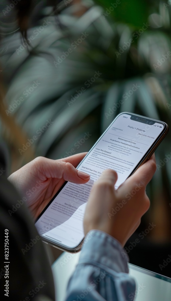 Poster digital contract on smartphone screen - ideal for mobile legal tech or app interface design