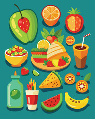 Explore the Flavors of Mexico with Vibrant Food Set Vectors  Artistic Illustrations of Iconic Mexican Cuisine