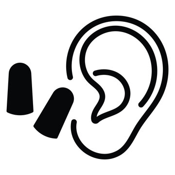 Ear with earplug vector icon. Ear plugs sign. Sleeping quality concept. Noise cancelling earplugs linear icon. Hearing protection.