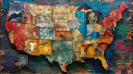 America cooperation and development collage in puzzle style