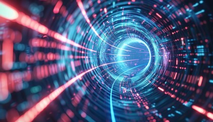 Fototapeta premium A spiral tunnel with a blue and red light by AI generated image