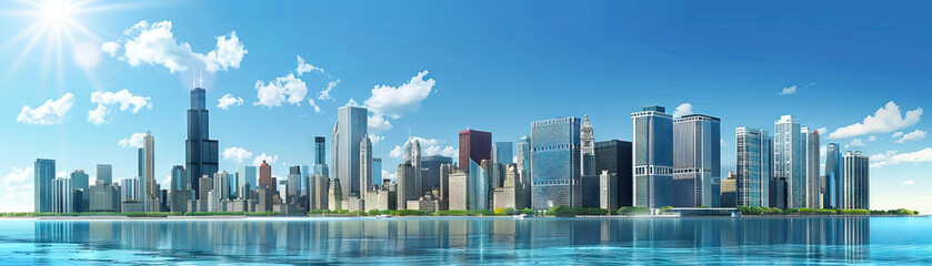 Fototapeta premium City Skylines: Close-up of city skylines, skyscrapers, and urban landmarks, highlighting the city's iconic architecture and skyline views