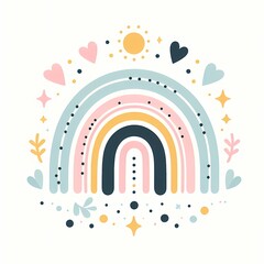 Obraz premium Whimsical Pastel Rainbow with Hearts and Stars