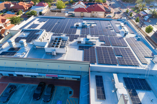 Aerial views building with over 600 solar