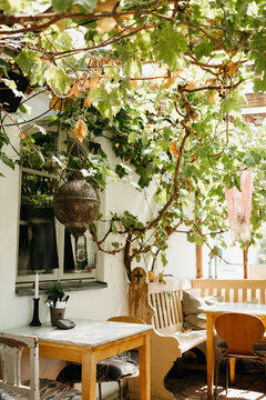 Outdoor cafe setup with vintage style