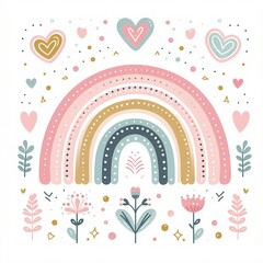 Whimsical Pastel Rainbow with Hearts and Stars