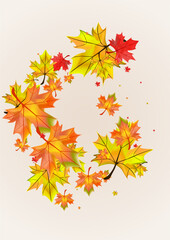 Fototapeta premium Autumnal Plant Background Beige Vector. Foliage Flying Illustration. Brown Wallpaper Leaves. Ground Floral Template.