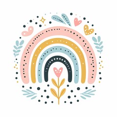 Fototapeta premium Whimsical Pastel Rainbow with Hearts and Stars