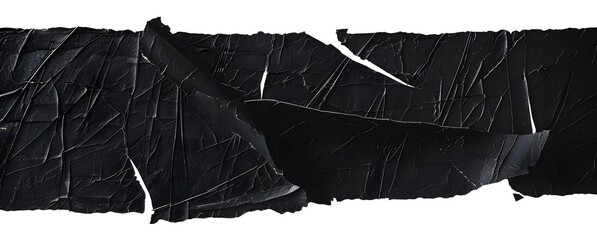 Black matte adhesive tape applied to objects and then torn