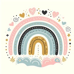 Obraz premium Whimsical Pastel Rainbow with Hearts and Stars